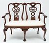 Chippendale Style Carved Mahogany Double Chairback Settee H 40'' W 46'' Depth 25''