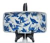 Chinese Blue & White Porcelain Brush Tray, Cranes And Clouds, W 4.5'' L 8.75''