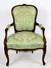 Louis XV armchair with green damask upholstery