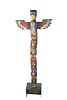 Northwest Coast Painted Carved Wood Totem With Eagle Figure On Top, H 76", W 31"