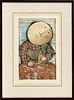 Graciela Rodo Boulanger (Bolivian, 1935) Lithograph In Colors On Japan Paper, Portrait Of A Girl With Dog, H 24'' W 14.25''