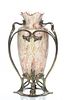 Kralik  Bohemian Art Glass Vase With Patinated Metal Art Nouveau Mountings,  Early 20th C., H 14.5'' W 8.5''