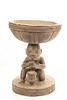 African Foodbowl On  Carved Wood Pedestal Figural Base (1) H 15"