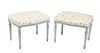 Louis XV Style Upholstered & Embroidered Stools, H 20'' W 15.5'' L 22'' 1 Pair