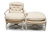 French Style Upholstered Armchair & Ottoman, H 36'' W 29'' Depth 26'' 2 pcs