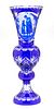 Czechoslovakia  Cobalt Blue Overlay Crystal Vase C. 1960, H 21''