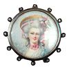 French  Hand Painted Miniature Brooch, Silver Setting C. 1800, Dia. 1'' 1 pc