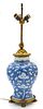 Chinese Blue & White Porcelain Vase Mounted Lamp, French Bronze Mounts H 31.5'' Dia. 9.5''