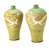 Chinese Celadon Glazed Stoneware Mold Vases, H 13'' Dia. 9'' 1 Pair