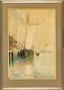 George Wainwright Harvey, Amer 1855 - 30,  Watercolor Harbor With Sailboats, H 21'' W 14''