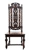 Oak High Back Chair, Hinged Seat, Spiral Stiles C. 1900, H 51'' W 21'' Depth 18''