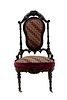 Victorian Walnut High Back Side Chair, Needlework Of Glass Beads C. 1870, H 39'' W 19''