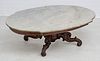 Victorian Mahogany Marble Top Coffee Table C. 1860, H 17'' L 52'' Depth 37''