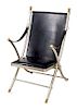 A Modernist Metal and Leather Armchair Height 41 1/4 x width 25 1/2 x depth 28 inches,