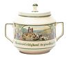 German Ceramic Covered Punch Bowl  1910, River Scenes With Gnomes, W 12'' Dia. 7''