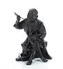 Chinese Bronze Seated Figure Of Man With Chopsticks, Signed C. 19th.c., H 6'' W 4''