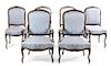 * A Set of Six Upholstered Chairs. Height 37 1/4 x width 20 1/2 x depth 18 inches.