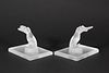 LALIQUE 'CHRYSIS' FROSTED GLASS BOOKENDS, PAIR, H 6", W 8"