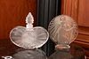 LALIQUE HEART FORM GLASS PERFUME BOTTLE, AND ST CHRISTOPHER DISC H 5", W 5" 
