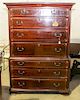 A George III Style Mahogany Secretary Chest on Chest Height 71 x width 49 1/2 x depth 23 inches.
