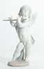 LLADRO (SPANISH, B. 1953), PORCELAIN, H 10" CUPID/ANGEL PLAYING THE FLUTE 