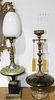 Two Associated Mid Century Glass and Brass Table Lamps. Height of tallest without shade 34 inches.
