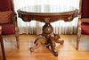 FRENCH  NAPOLEON III STYLE GREEN MARBLE TOP & WALNUT PARLOR TABLE, 20TH C.,  H 43", W 31", D 31" 
