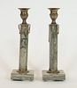 EMPIRE STYLE MARBLE & BRONZE CANDLESTICKS, PAIR, H 9.5" 