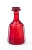 RUBY PANEL CUT HAND BLOWN WINE DECANTER H 8" 