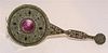 A Victorian Jewel Mounted and Engine Turned Enamel Hand Mirror Length 14 1/2 inches.
