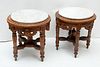 LOUIS XVI STYLE CARVED WOOD MARBLE TOP END TABLES, PAIR, H 22" DIA 21" 