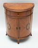 MARQUETRY INLAID SATINWOOD DEMI LUNE CABINET, C. 1940, H 24", L 19", D 11" 
