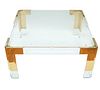 ACRYLIC AND BRASS SQUARE TOP COFFEE TABLE H 17", W 36", L 36" 