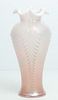 IRIDESCENT CASE GLASS VASE WITH RUFFLE RIM AND FEATHER DECOR, H 11.5" 