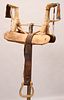 NATIVE AMERICAN WOOD, ANTLER, RAWHIDE & CLOTH WOMAN'S SADDLE, EARLY 20TH C., H 19", W 14", L 26" 
