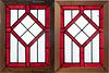 STAINED AND LEADED GLASS WINDOW PANES, PAIR, H 20", W 15" 