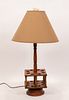 ANTIQUE WALNUT PIPE RACK, NOW LAMP H 28" W 7.5" 