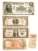 U.S., JAPAN, INDIA, ITALY PAPER BILLS, 1903-1944, 8 PCS, L 3"-7.5"
