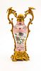LOUIS XV BRONZE ORMOLU MOUNTED CHINESE PORCELAIN DOUBLE HANDLED URN H 15.5" W 9.5" 