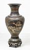 CHINESE PALACE SIZE HAND DECORATED LACQUER URN ON PLINTH 19TH/20 C. H 43", DIA 22"