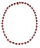 14K Yellow Gold Ruby Link Necklace, each of the forty-two oval links with a graduated oval ruby atop a border of tiny round diamonds, total ruby wt.- 