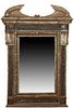 French Polychromed Overmantel Mirror, 19th c., with a double curved cornucopia crest over a wide frame and a rectangular plate, H.- 43 3/8 in., W.- 29