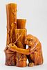 Monkey & Bamboo Form Glazed Ceramic Triple Vase