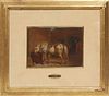 L. Chezy, "Horse at the Watering Trough," 19th c., oil on panel, signed lower left, stamped "Florence Art gallery" en verso, with an illegable authent