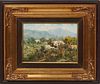 Raffaely Caiazzo, "Mountainscape," 20th c., oil on panel, signed lower right, with an artist stamp en verso, presented in gilt frame, H.- 6 3/4 in., W