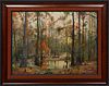 Robert Malcolm Rucker (Louisiana, 1932-2001), "Cabin in the Swampy Woods," 20th c., oil on canvas, signed lower left, presented in a suede lined and w