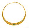 LADY'S EMERALD AND DIAMOND NECKLACE MADE OF 18K YELLOW GOLD