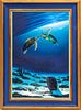 ROBERT WYLAND (AMERICAN, B. 1956) OIL ON CANVAS, 2005, H 24", W 36", "KISSING SEA TURTLES" 