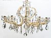 CRYSTAL CHANDELIER WITH SCROLLING ARMS H 20" DIA 27" 