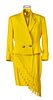 GIANNI VERSACE (ITALIAN, 1946–1997) VINTAGE COUTURE WOOL AND NYLON YELLOW BLAZER WITH SKIRT 
